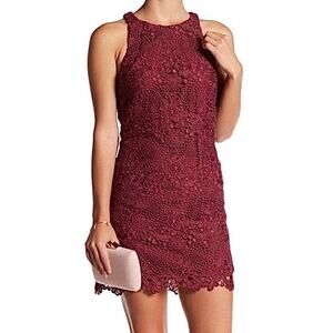 WAYF Randy burgundy crochet lace mini dress high neck cocktail party boho